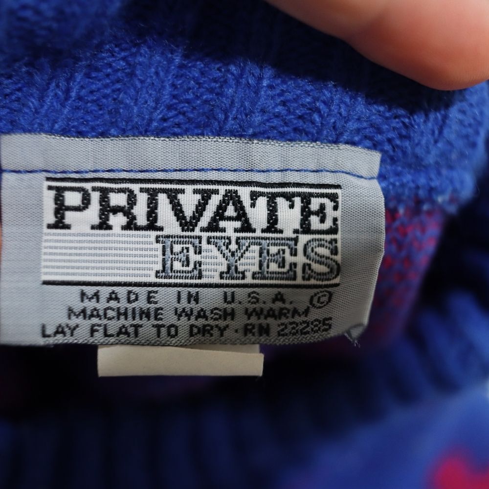 Private Eyes Vintage Blue Heart & Sheep Knit Sweater Retro Cozy Large USA - Picture 13 of 14